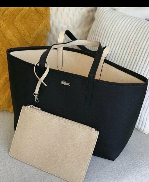 Sac cabas Lacoste noir et beige