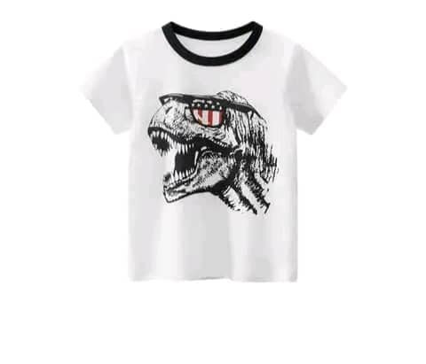 T-shirt imprimé dinosaure avec lunettes-blanc
