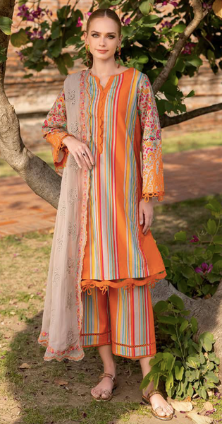Charizma 𝑷𝒓𝒊𝒏𝒕 𝑴𝒆𝒍𝒐𝒅𝒚 - Unstitched Printed Lawn with Embroidered Chiffon Dupatta