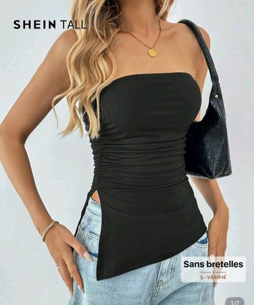 Top sans bretelles noir femme