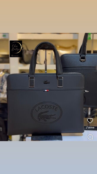 Sacoche homme Lacoste en cuir noir