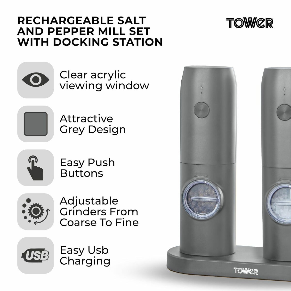 Tower rechargeable spice mill