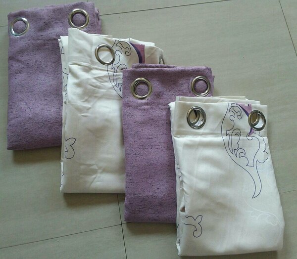 2 drops of curtains white and violet