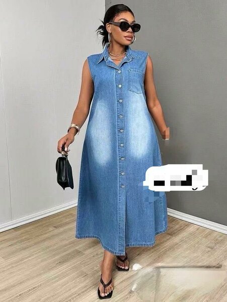 Robe chemise en jean sans manches