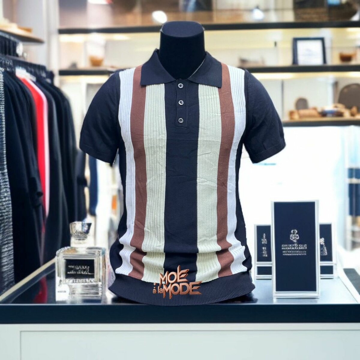 Polo en tricot rayé pour hommes