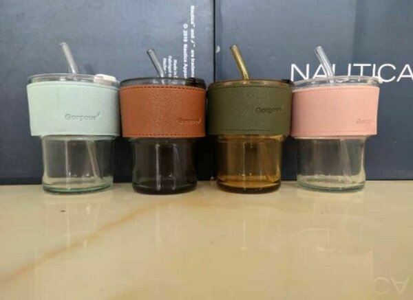 Glass Cup with leather strap