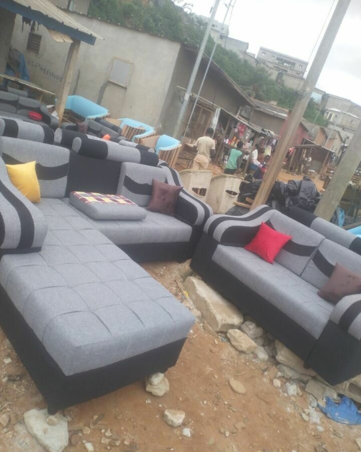 Canapé d'angle en cuir et tissu