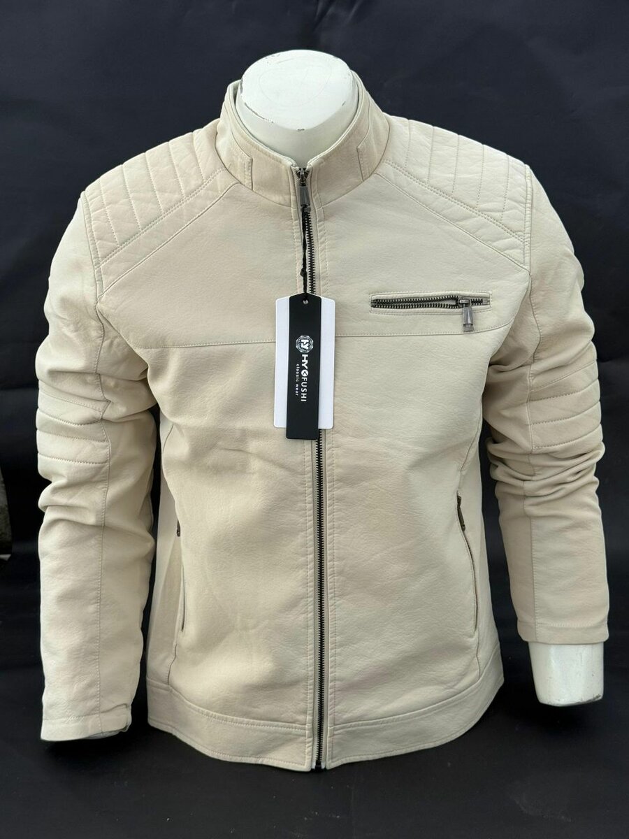 Veste homme en cuir beige