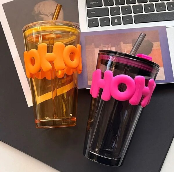 Glass Tumbler with straw