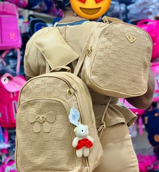 Set of 2 backpacks + cosmetic bag, beige