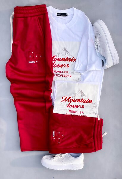 Ensemble survêtement blanc et rouge Moncler