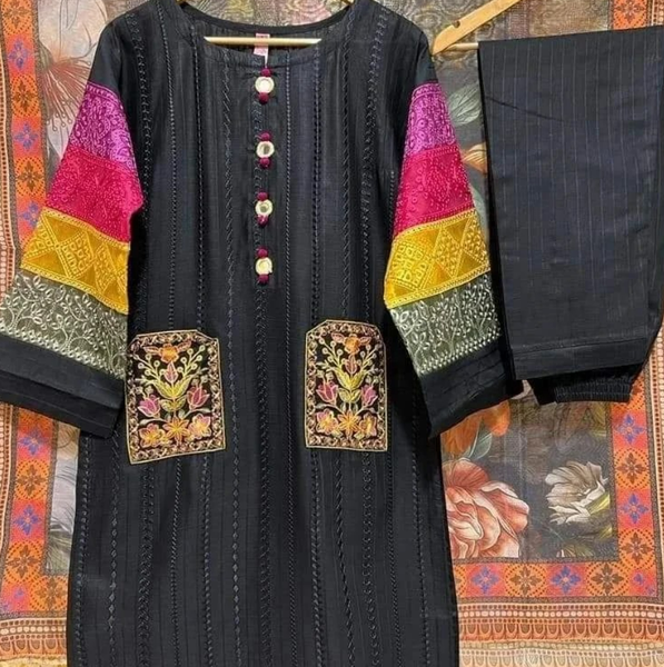 *Cotton Pocket Self Embroidery 2pcs*