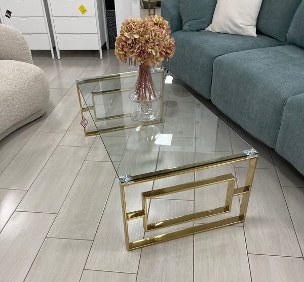 Table basse moderne verre et or
