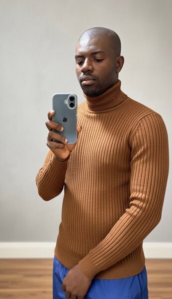 Pull col roulé marron Homme