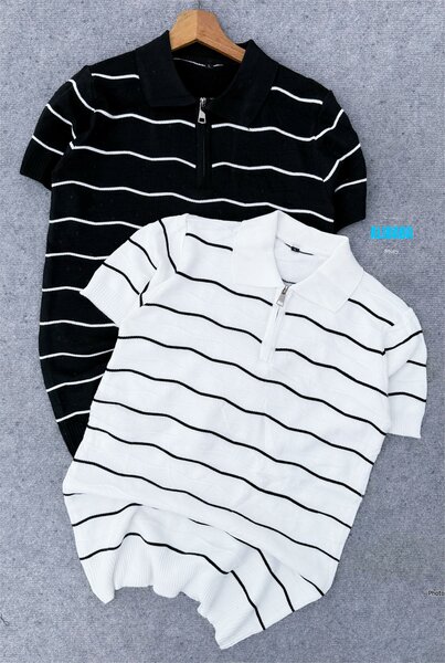 Polo en tricot rayé chic