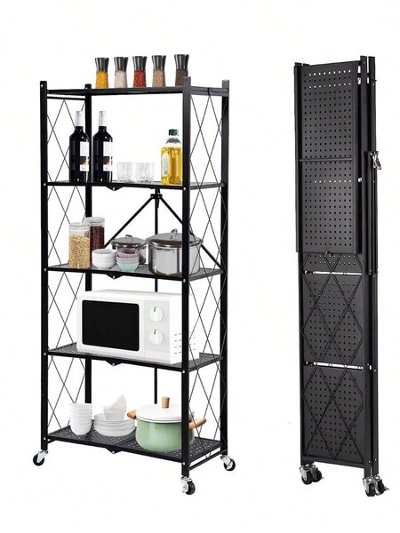 Heavy duty foldable metal organizer shelves with wheels