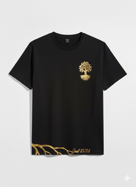 T-shirt noir homme avec motif arbre doré