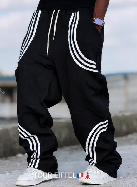 Pantalon baggy noir à rayures