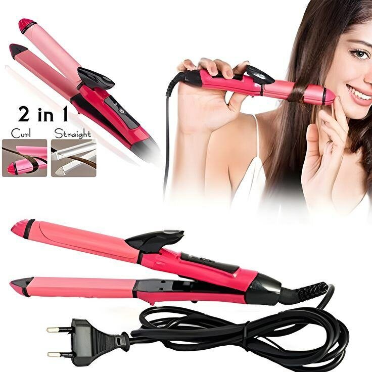 Fer à lisser et boucler 2-en-1