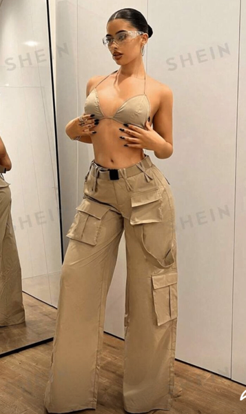 Pantalon cargo femme beige