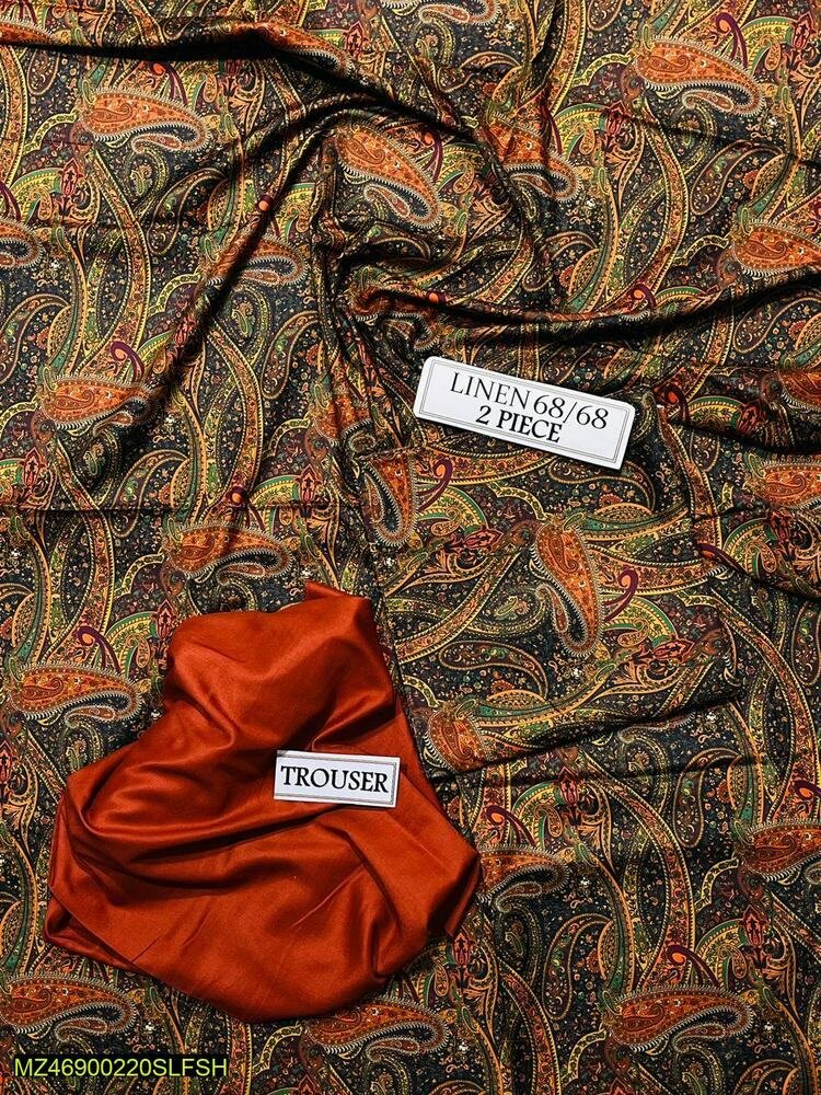 2 PCs Women's Unstitched Linen Printed Suit