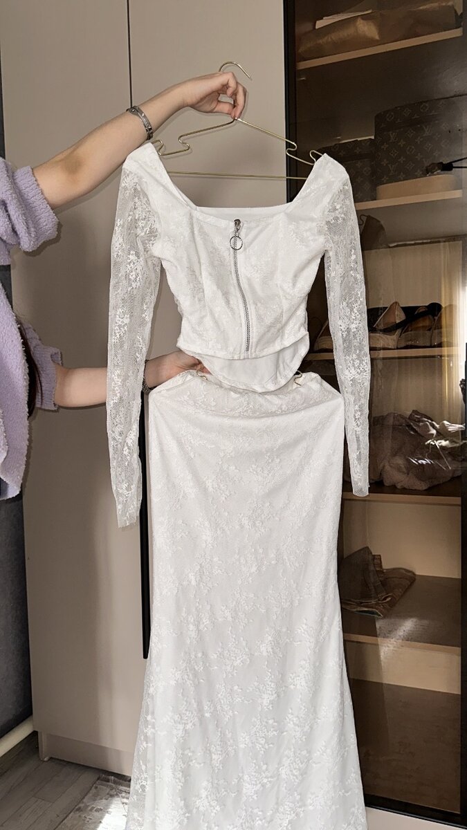 Белая  кружевная двойка платье