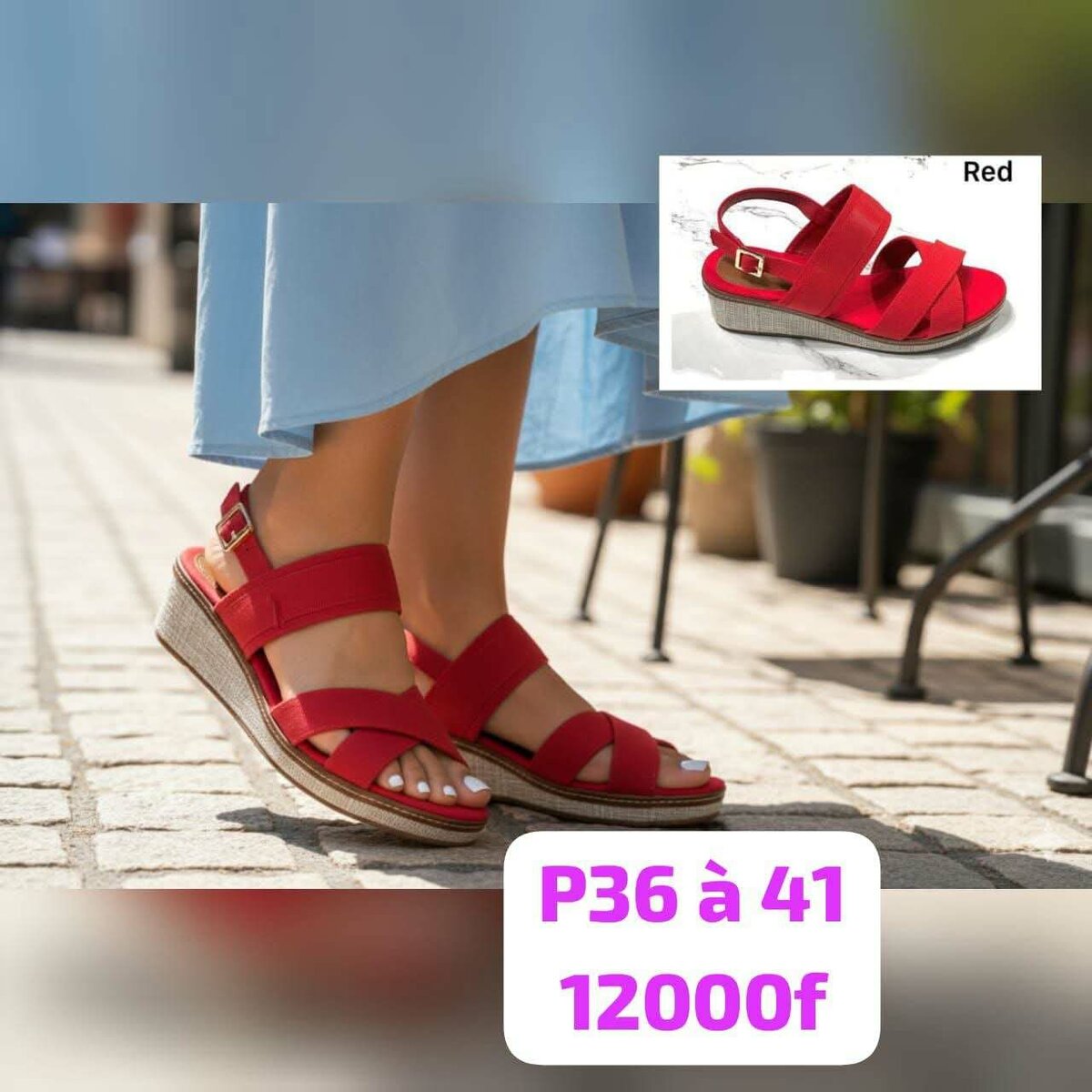 Sandales rouges compensées femme