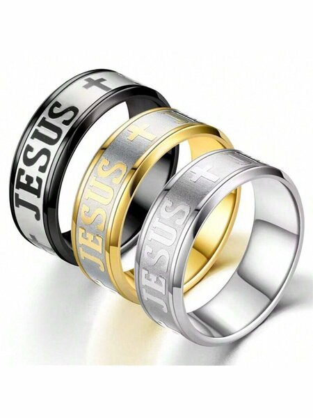 Bague JESUS acier inoxydable