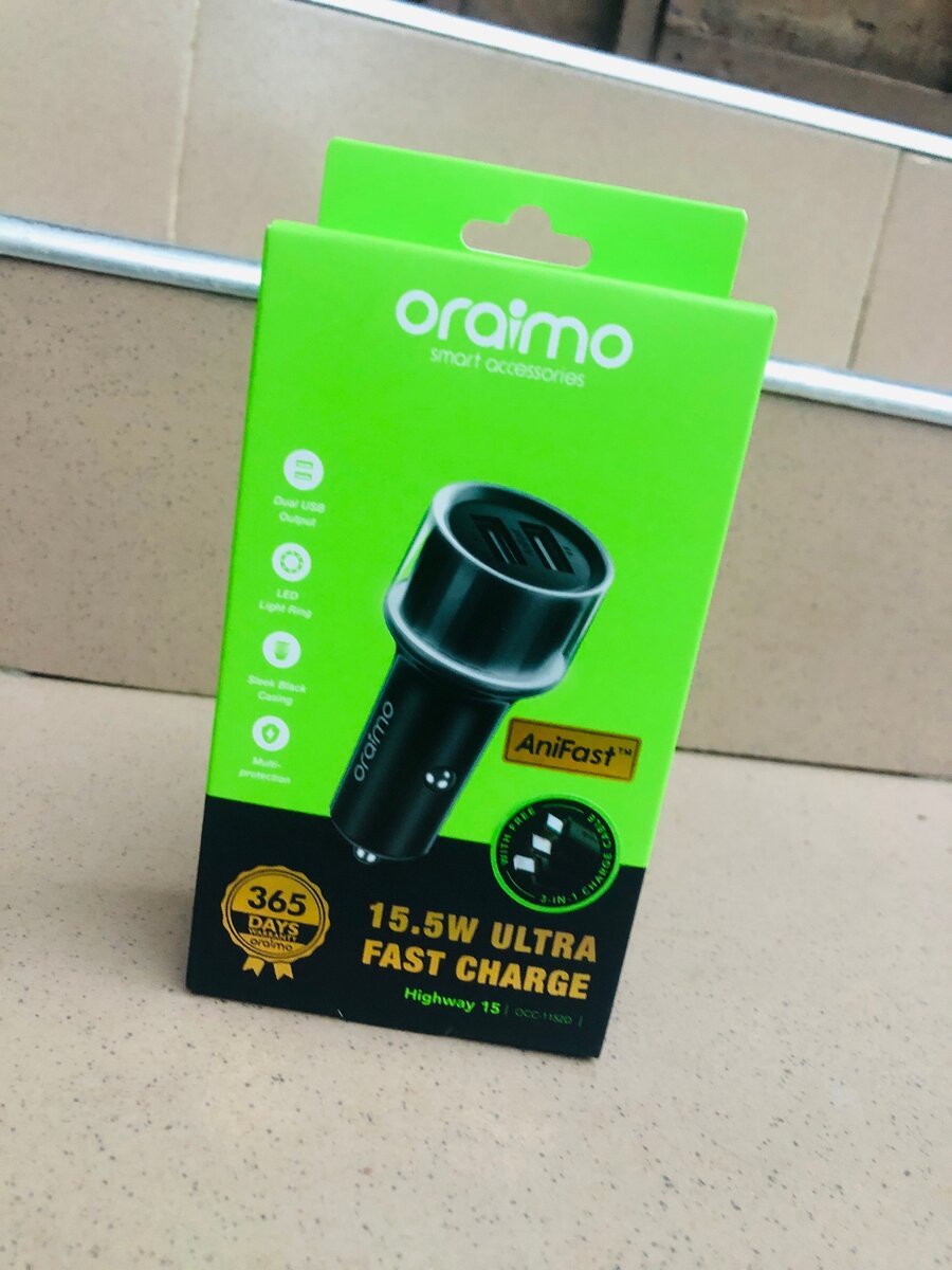 oraimo Highway 15 15.5W Car Charger with 3-in-1 Cable