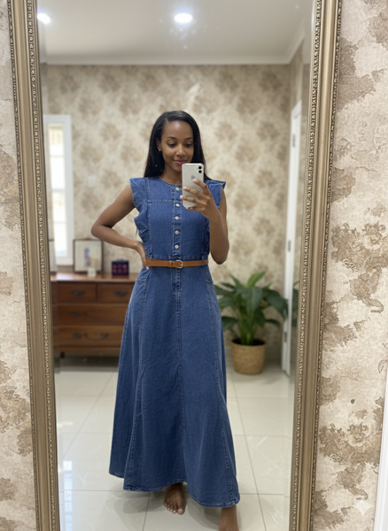 Robe longue en denim pour femme