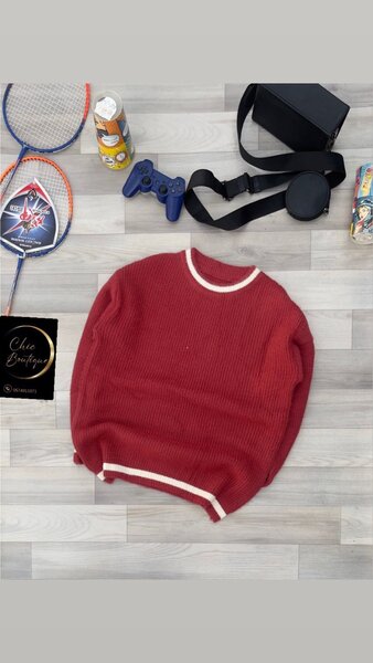Pull en tricot rouge homme