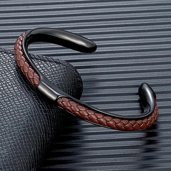 BRACELET EN CUIR &ACIER INOXYDABLE