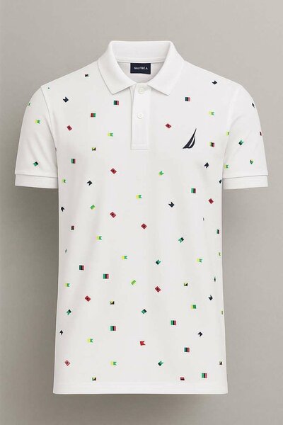 Polo blanc à motifs colorés