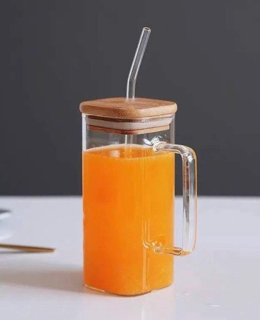 500ml Borosilicate Plain Square Glass Coffee Tea Cup with Ba