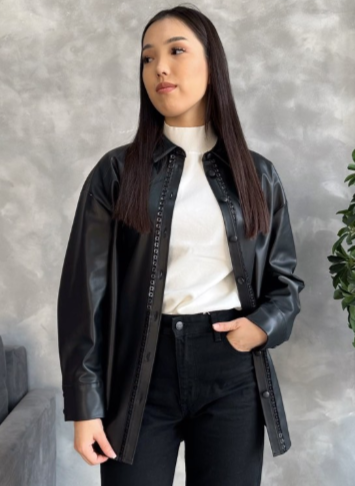 Кожаная рубашка от ZARA черная