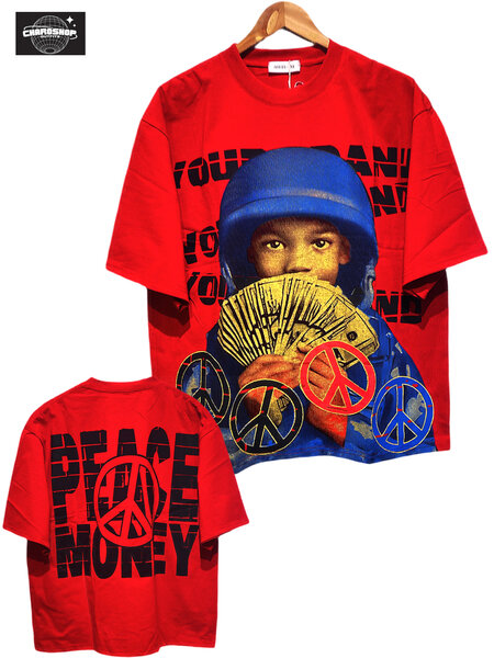 T-shirt homme rouge imprimé Peace Money