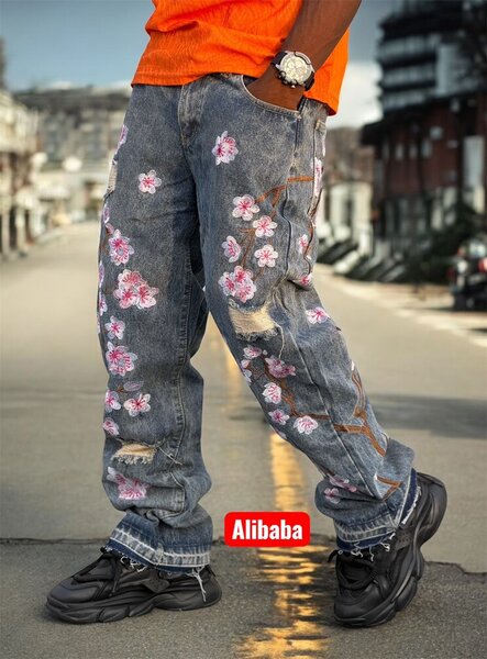 Jeans décontractés à fleurs