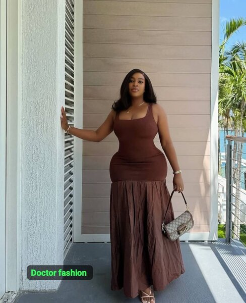 Robe longue bodycon marron