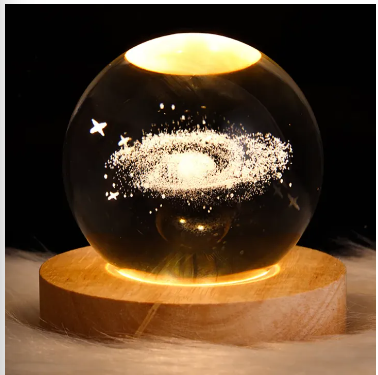 Crystal Ball Night Lights Glowing Planet Saturn 3D laser engraved Moon Table Lamp USB LED Bedroom Galaxy Atmosphere Desktop Ornaments Birthday Decorations Kid Gifts