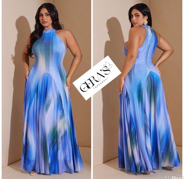 Robe longue fluide bleue élégante