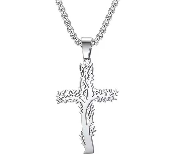 Collier Croix Arbre de Vie en Acier