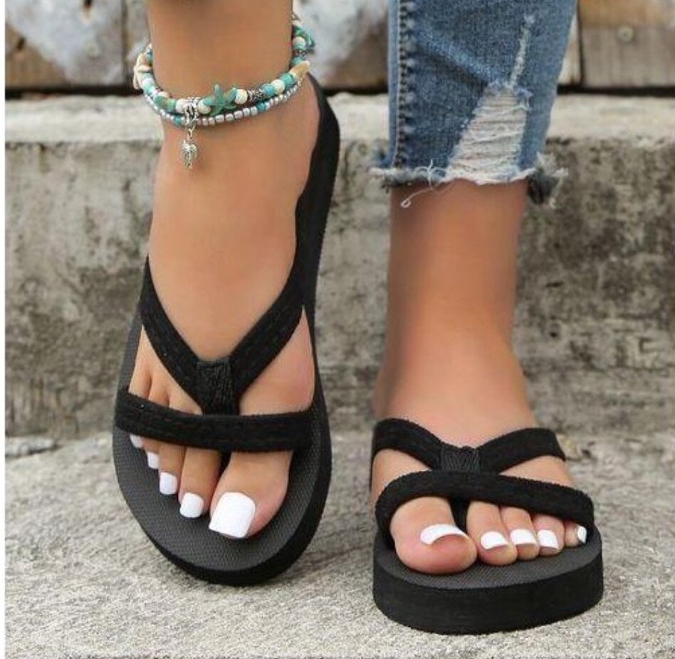 Ladies Chic Cross Wedge Slippers Black