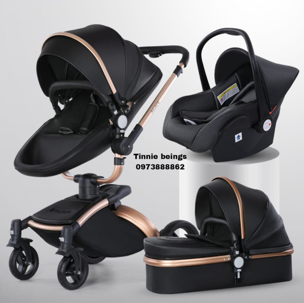Baby stroller 3 in 1, folding, with car seat, black