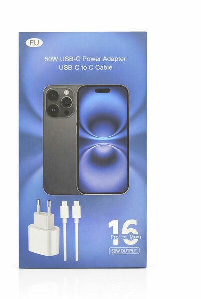 Chargeur USB-C 50W avec câble USB-C vers C pour iPhone 16 Pro Max