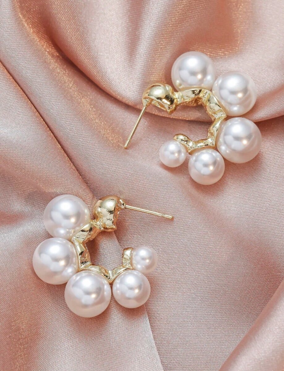Faux Pearl Hoop Earrings