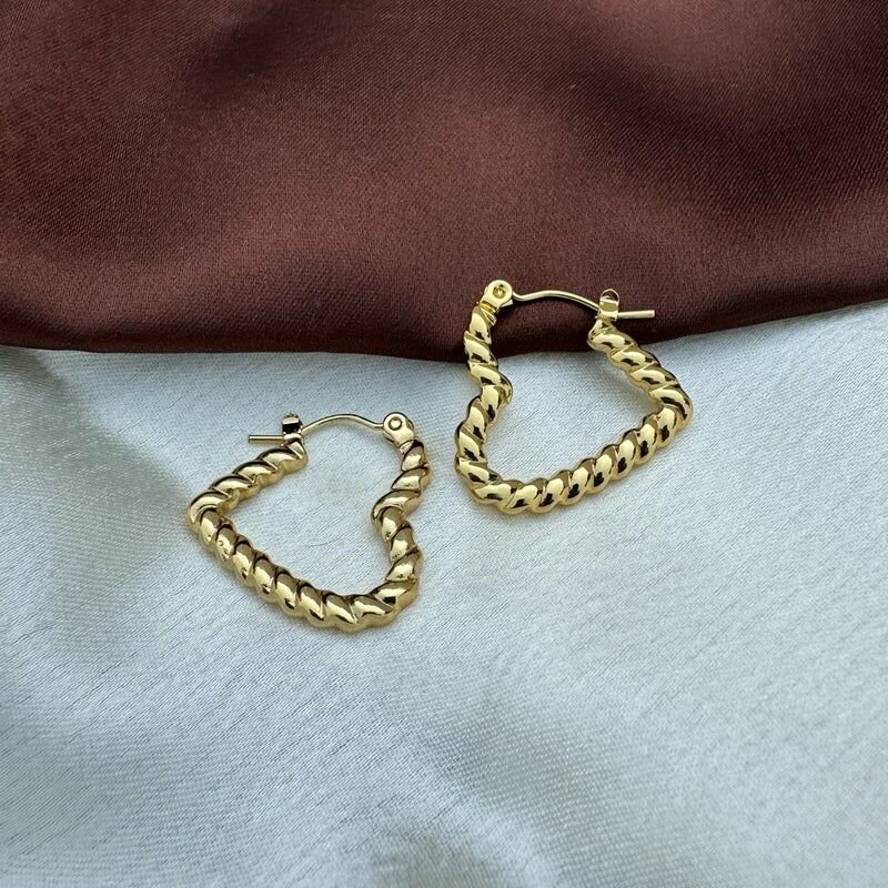 Spiral Heart Gold Plated Hoop Earrings