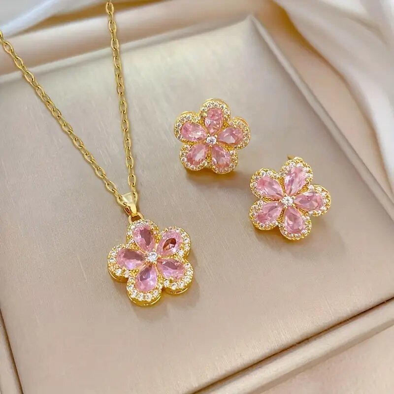 Minimalistic Pink Plum Blossom Neckline set