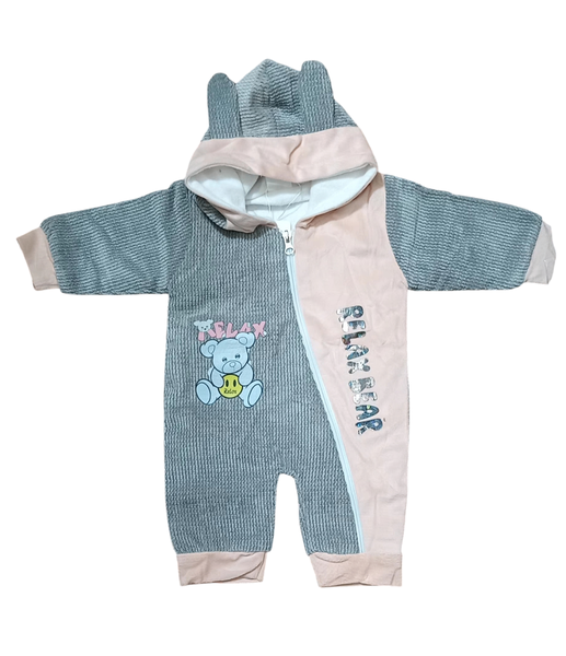 1 pc Baby Unisex Laycra Fleece Hodded Romper Set