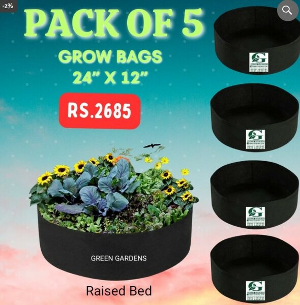 Grow Bags Deal, 5 pcs (24″x12″), Raised beds, with No Handles