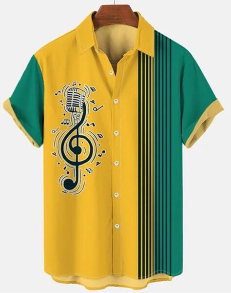 Men's Shirts Summer Retro Music Print 3d Fashion Casual Brea
